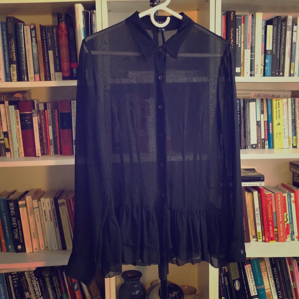 Theory Peplum Blouse in Sheer Black